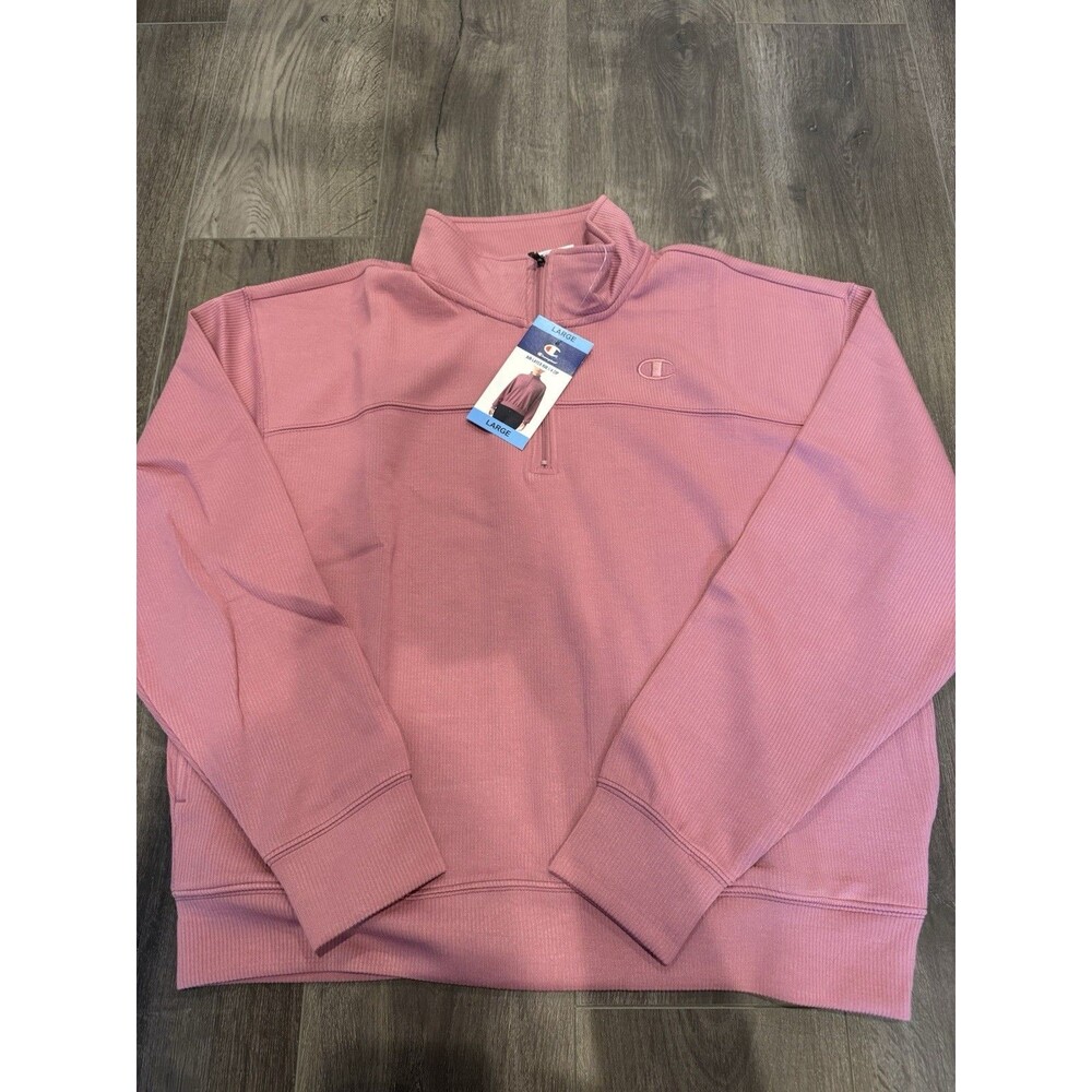 Champion Womens Large Air Layer Rib 1/4 Zip Pullover Pink Sweatshirt NWT